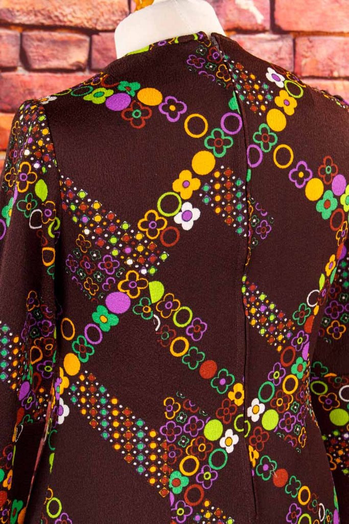 Vintage Schlagerkleid braun bunt