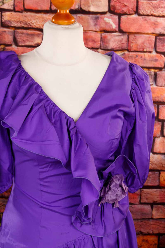 80s Abendkleid lila Taft Rüschen
