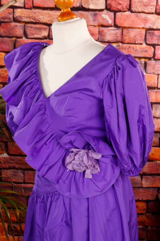 80s Abendkleid lila Taft Rüschen