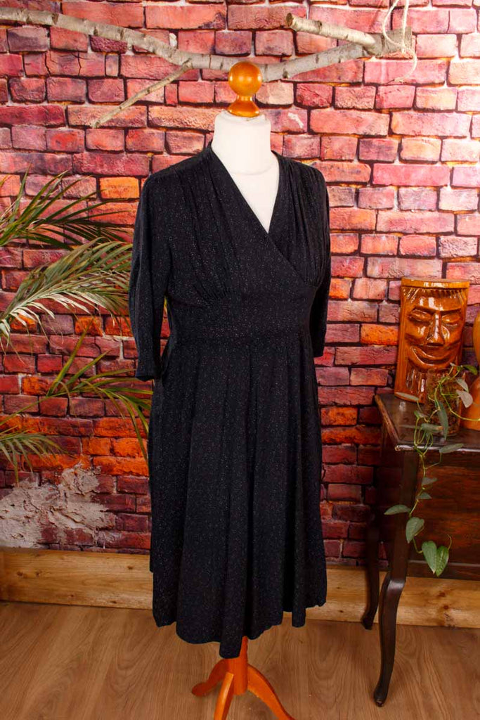 40er Jahre Kleid schwarz Tupfen