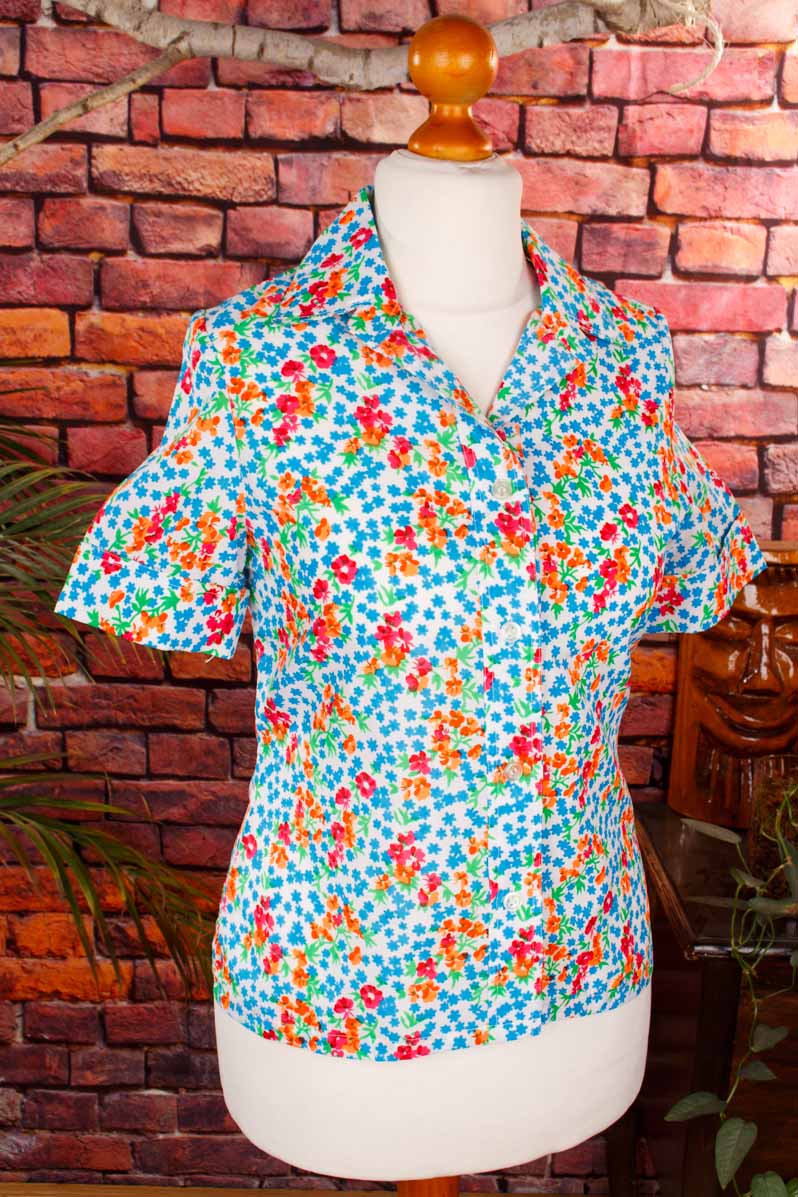 70s Disco Bluse bunt Megakragen