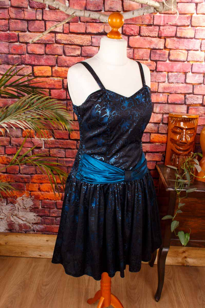 80er Partykleid schwarz blau metallic