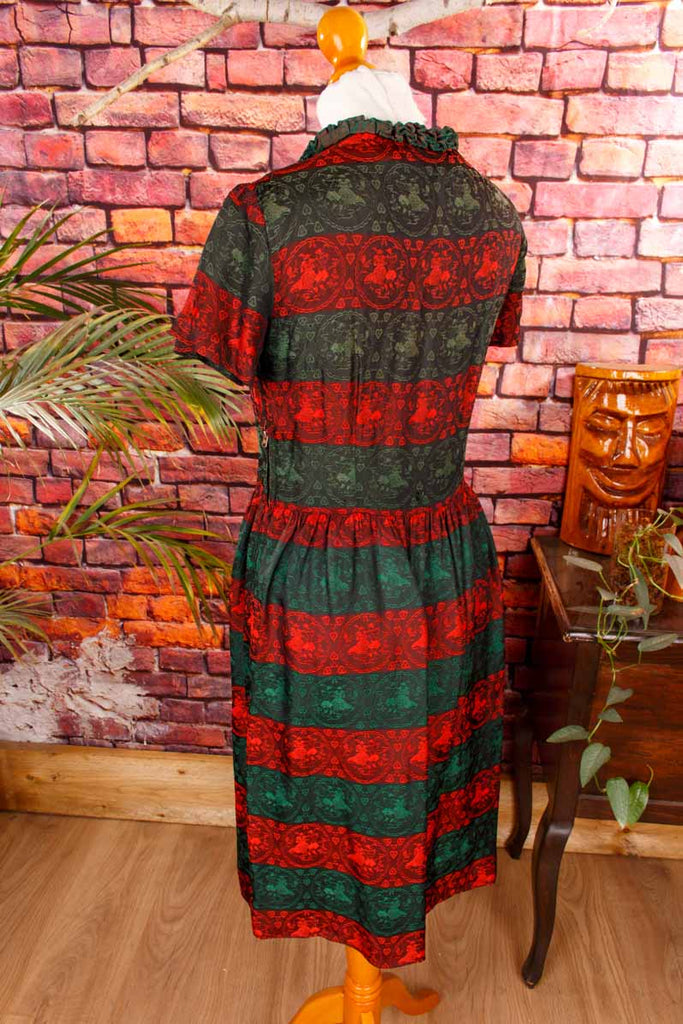 Vintage Brokat Dirndl rot grün