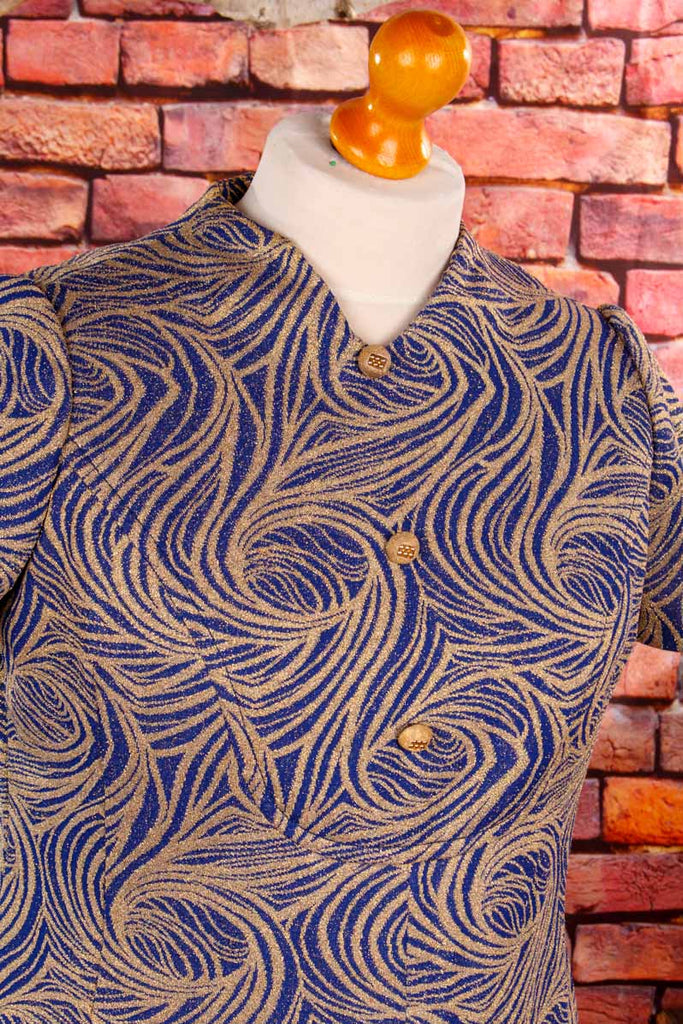 60s Brokat Kleid blau gold