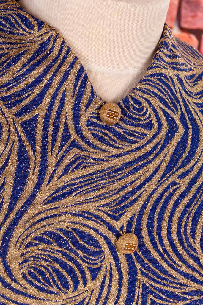 60s Brokat Kleid blau gold