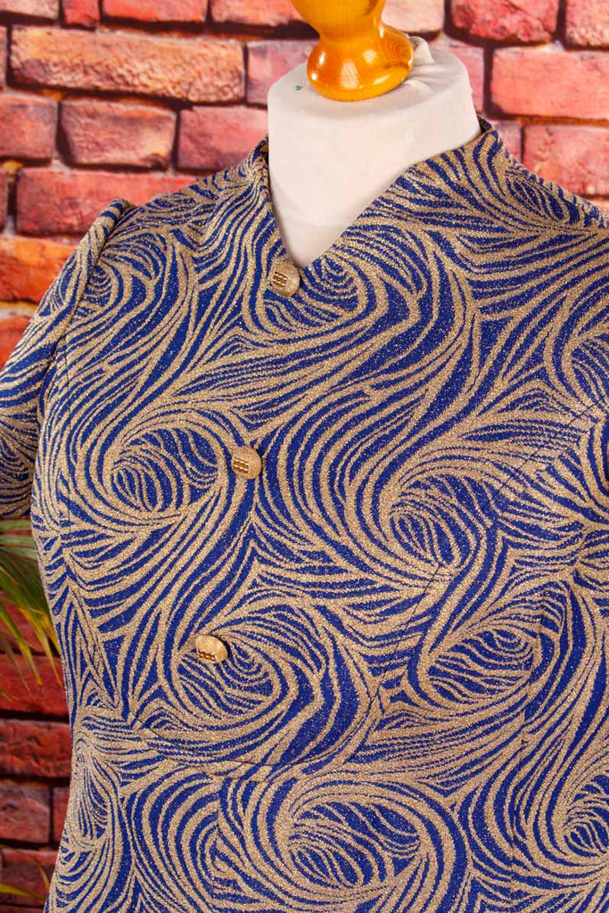 60s Brokat Kleid blau gold