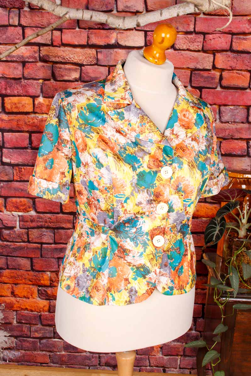 70s Bluse bunt Megakragen
