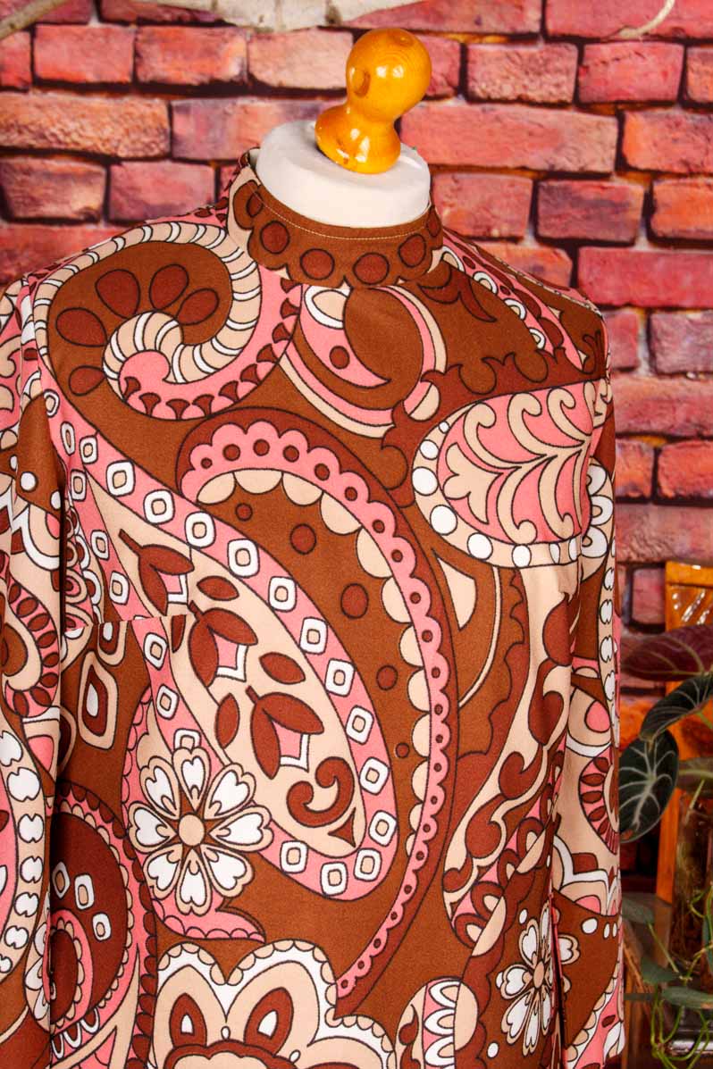 60s Disco Kleid braun rosa Paisley