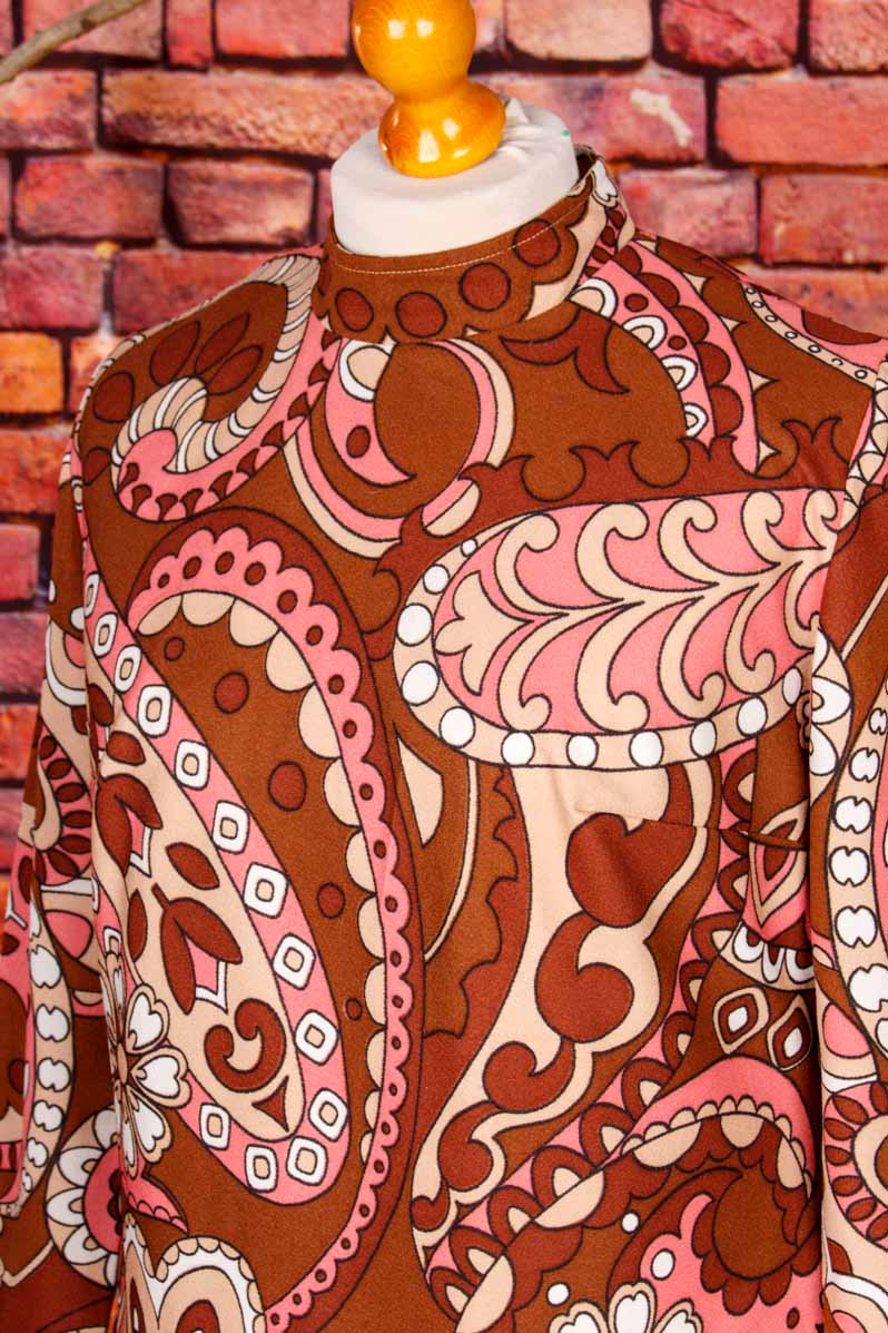 60s Disco Kleid braun rosa Paisley