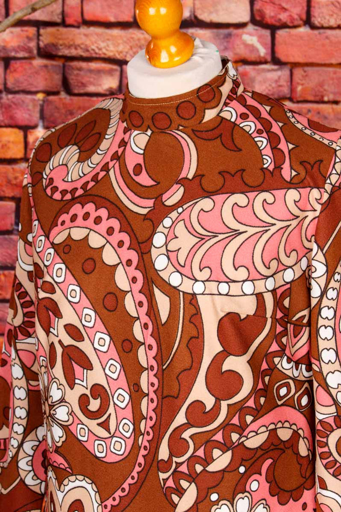 60s Disco Kleid braun rosa Paisley