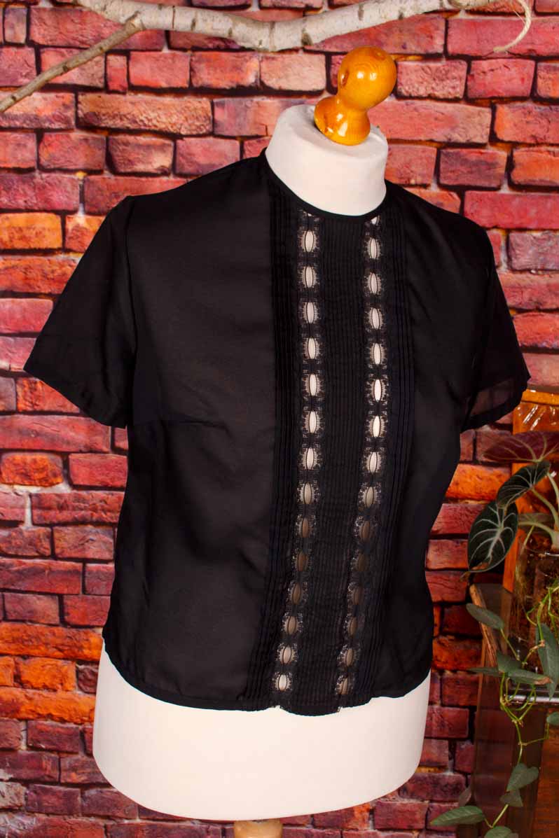 60s Top Bluse schwarz Spitze