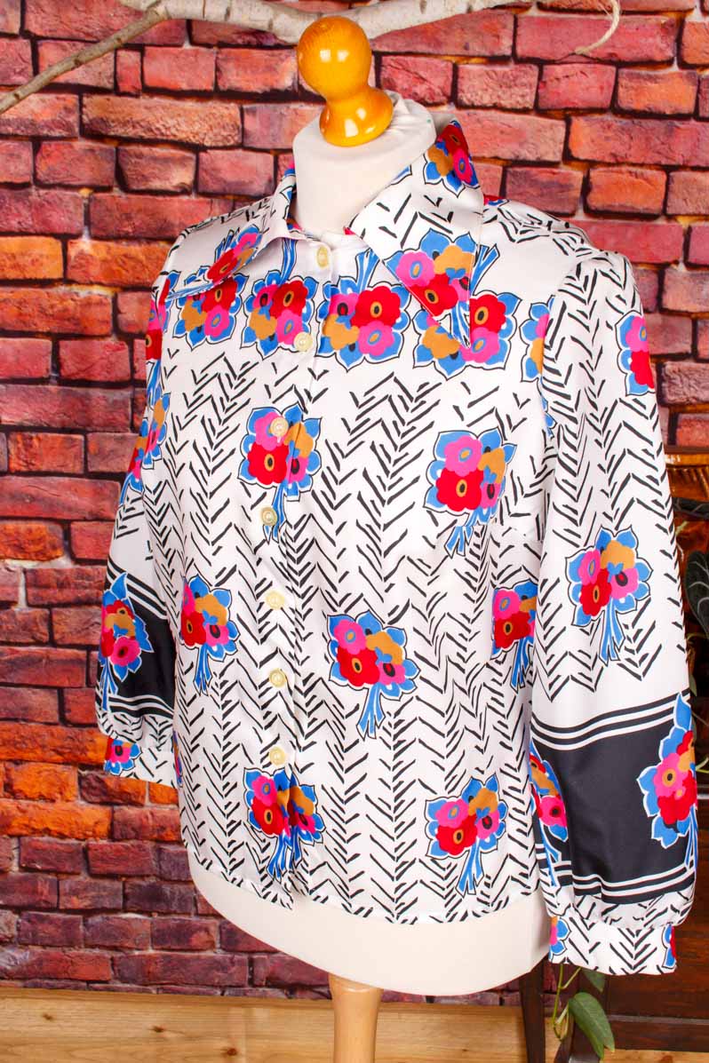 70s Disco Bluse bunt Riesenkragen