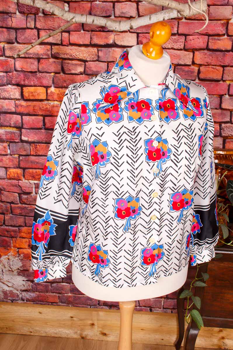 70s Disco Bluse bunt Riesenkragen