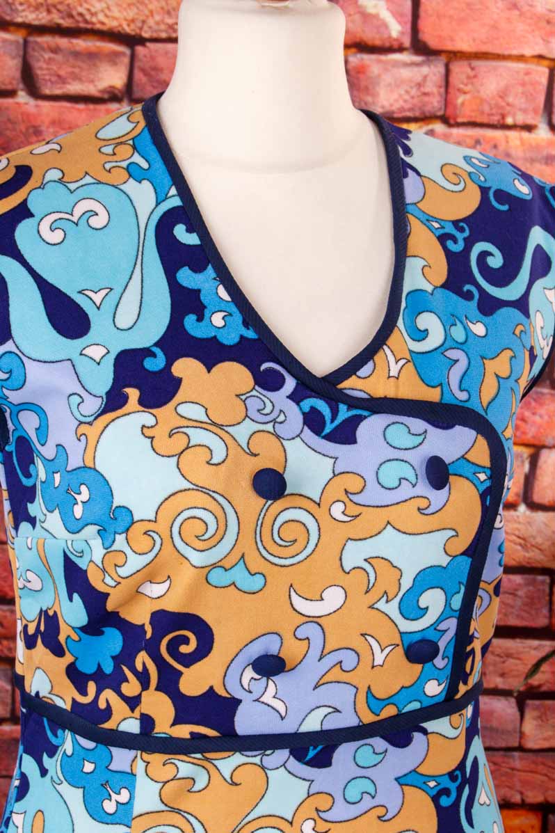 70s Disco Kleid blau Muster