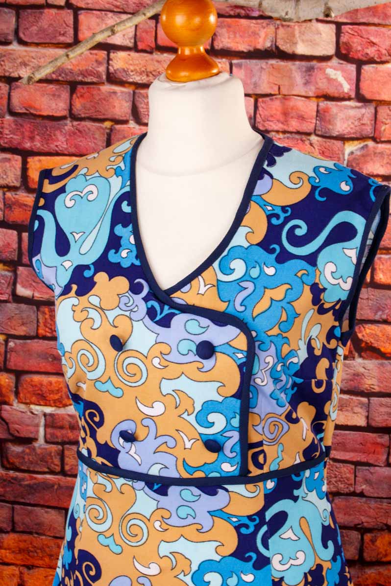 70s Disco Kleid blau Muster