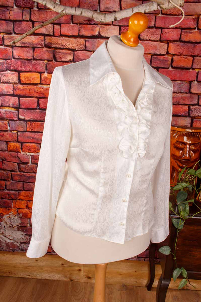 Vintage Rüschenbluse weiß Satin