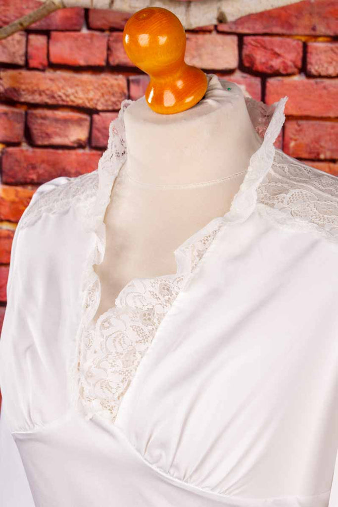 70s Rüschenbluse weiß mit Spitze