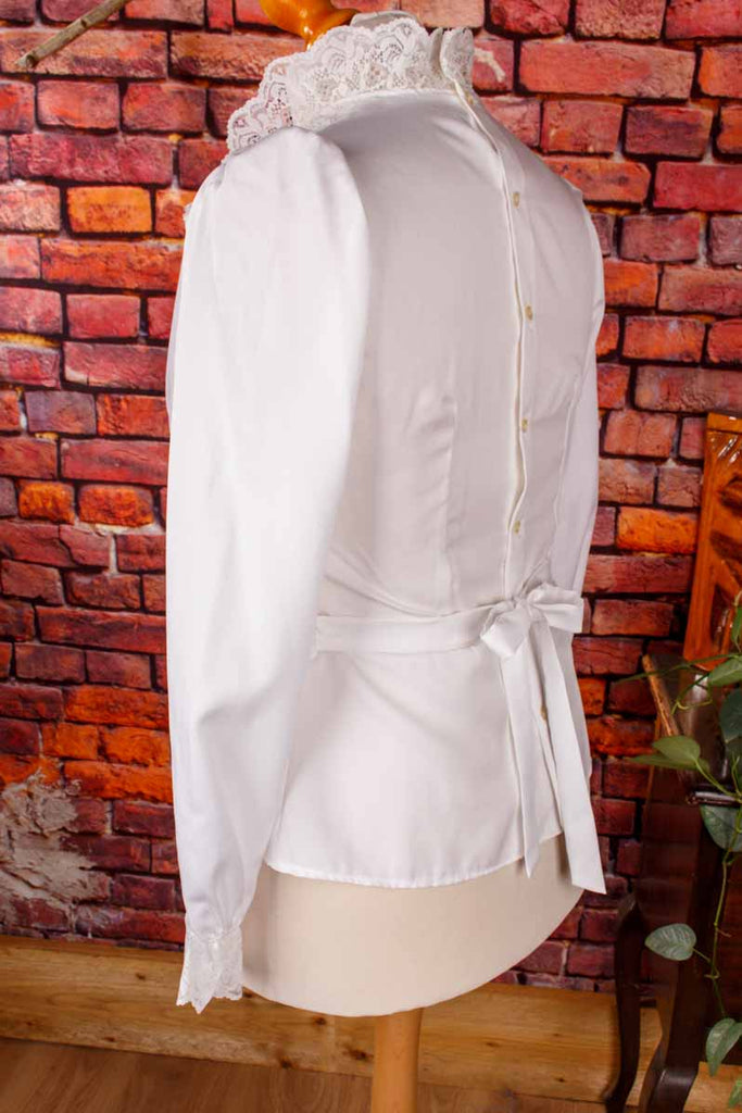 70s Rüschenbluse weiß mit Spitze