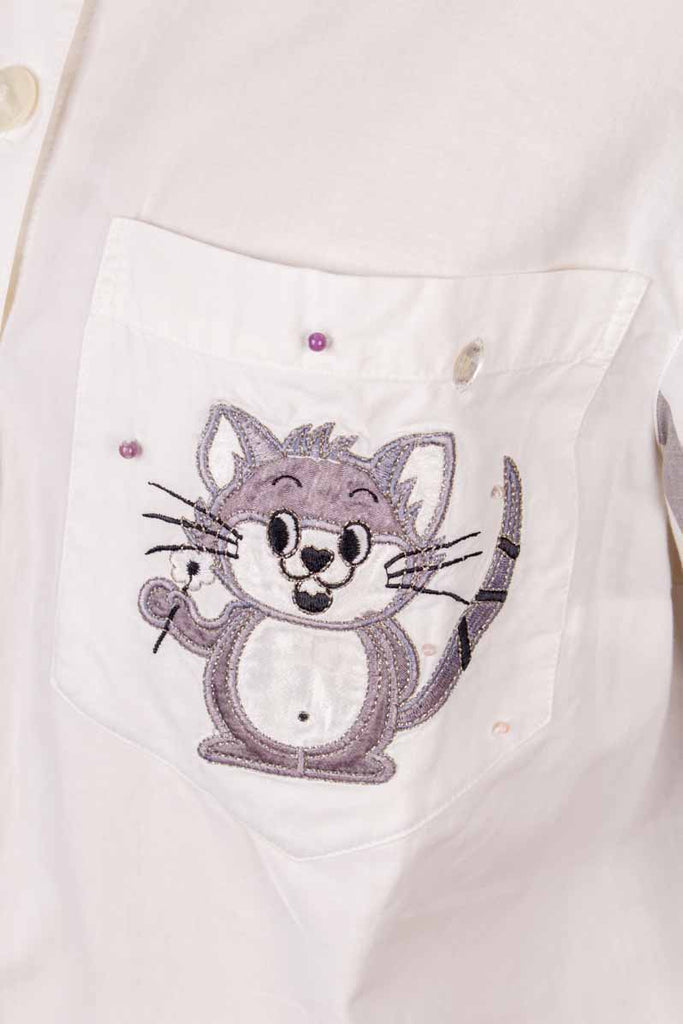 Hemdbluse mit Katzen und Streifen