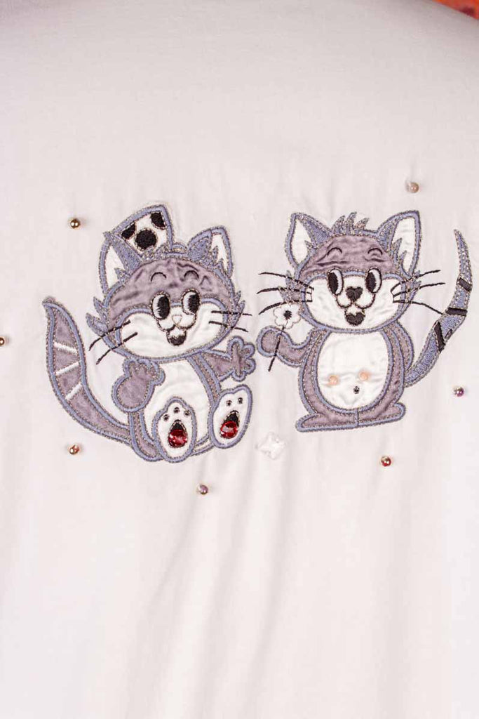 Hemdbluse mit Katzen und Streifen
