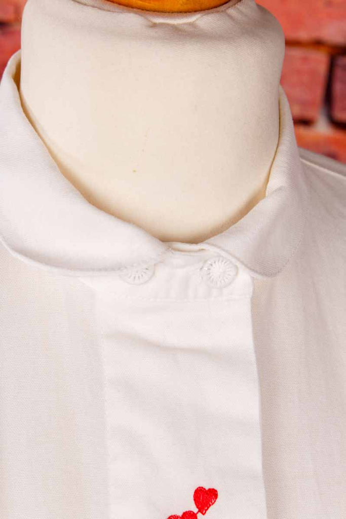 Vintage Bauernbluse weiß Huhn+Schwein