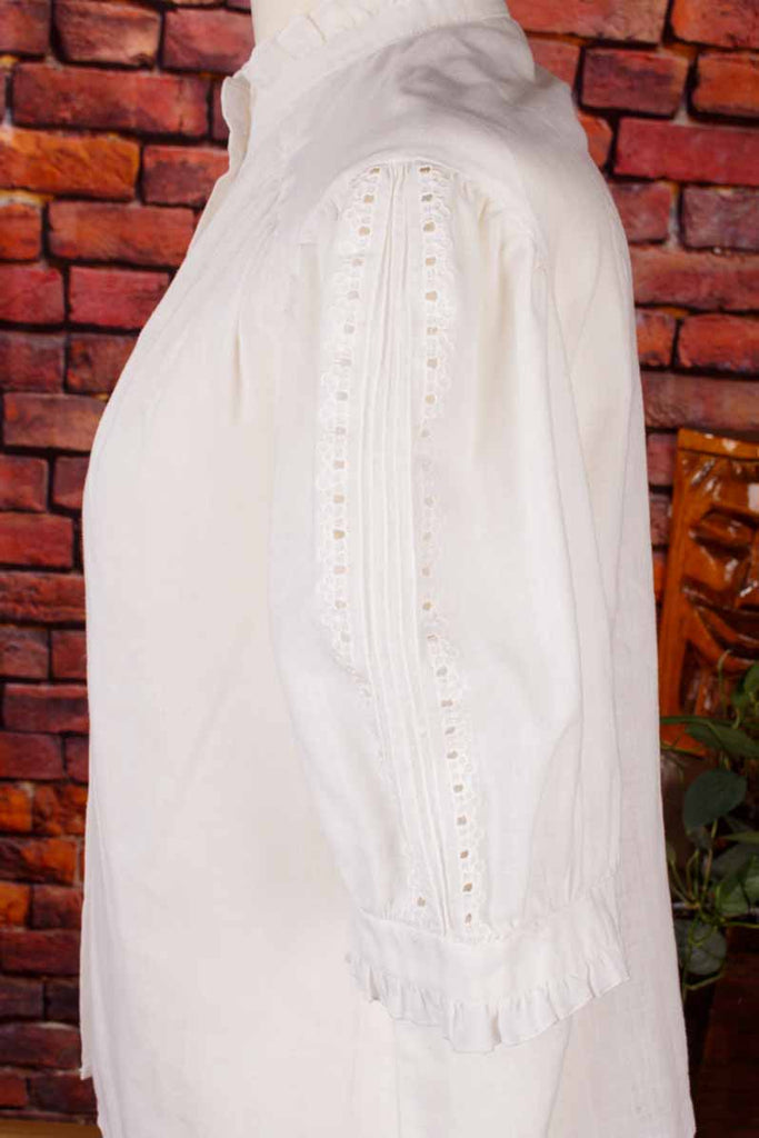 Vintage Trachtenbluse weiß Stehkragen
