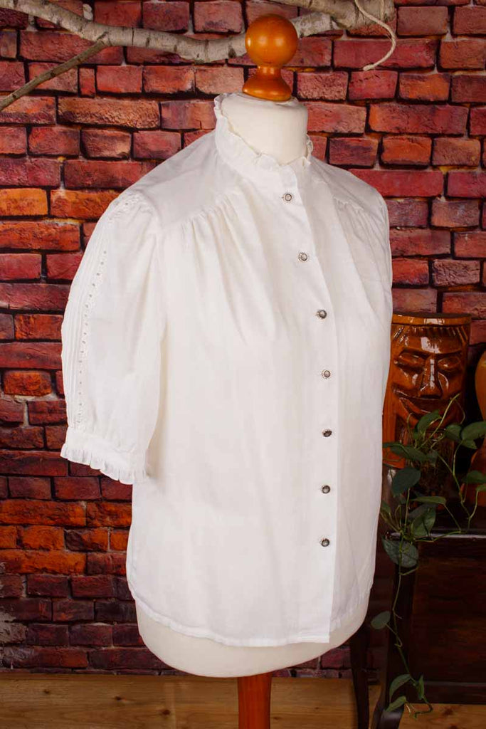 Vintage Trachtenbluse weiß Stehkragen