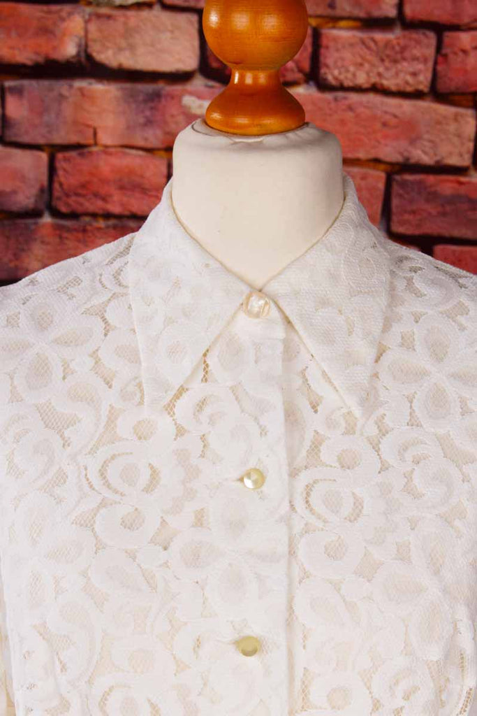 70s Bluse aus Spitze mit großem Kragen