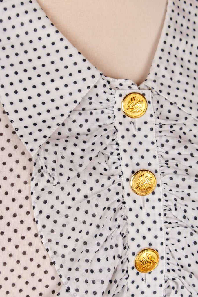 80s Bluse Punktemuster und Rüschenjabot