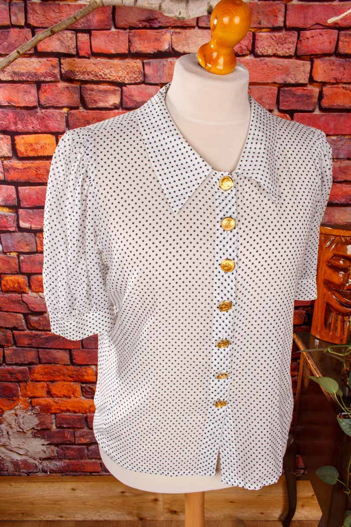 80s Bluse Punktemuster und Rüschenjabot