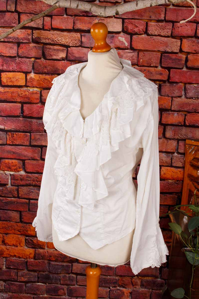 Vintage Boho Bluse weiß mit Rüschen
