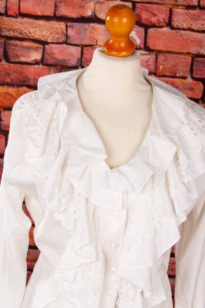 Vintage Boho Bluse weiß mit Rüschen