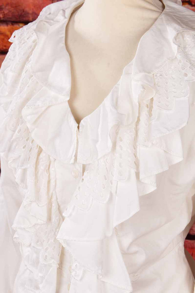 Vintage Boho Bluse weiß mit Rüschen