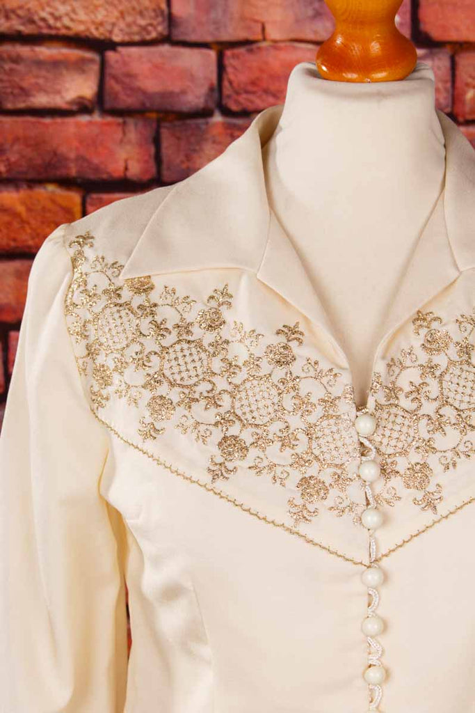 70s Schlagerbluse gold bestickt