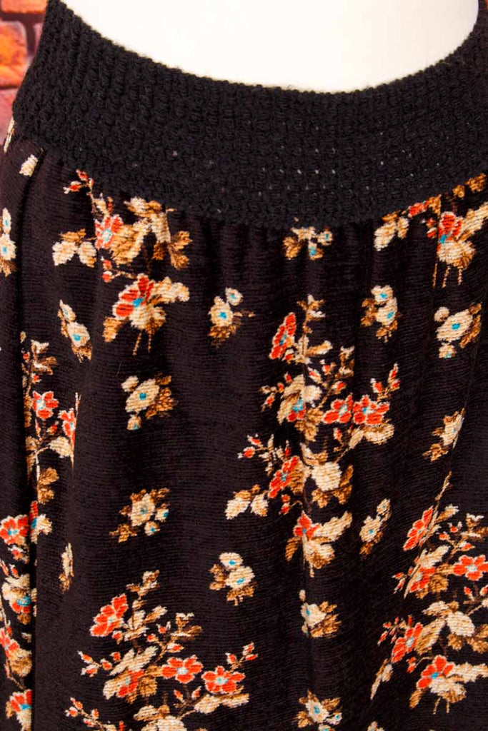 70er Jahre Maxirock schwarz mit Blumen