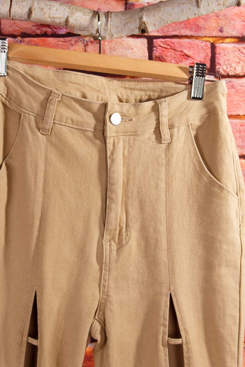 Y2K Stretchhose beige mit Cut Outs