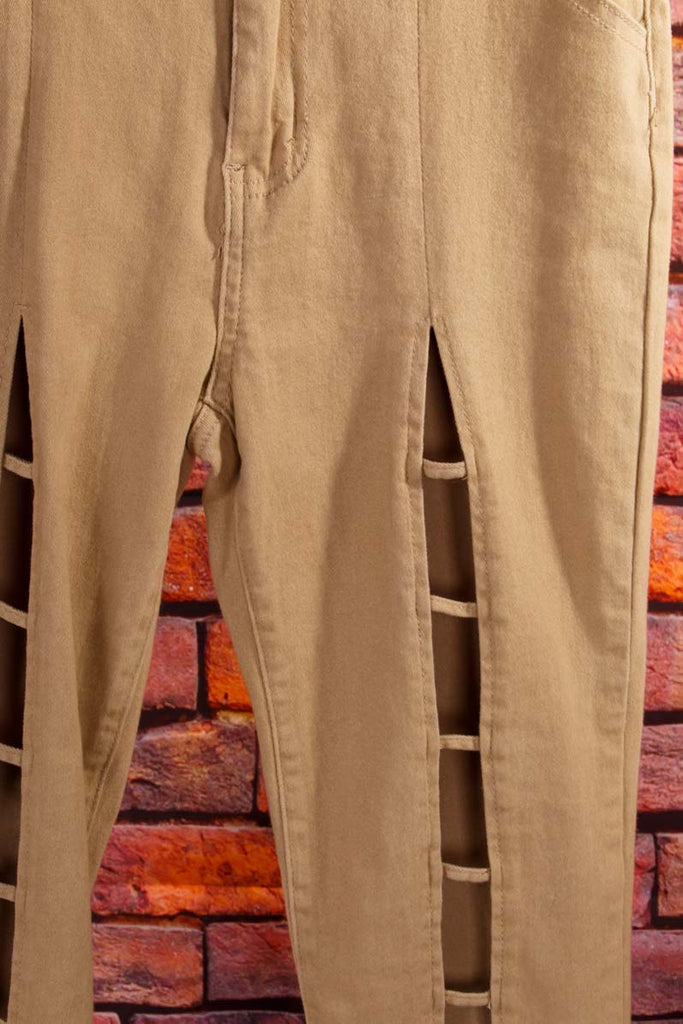 Y2K Stretchhose beige mit Cut Outs