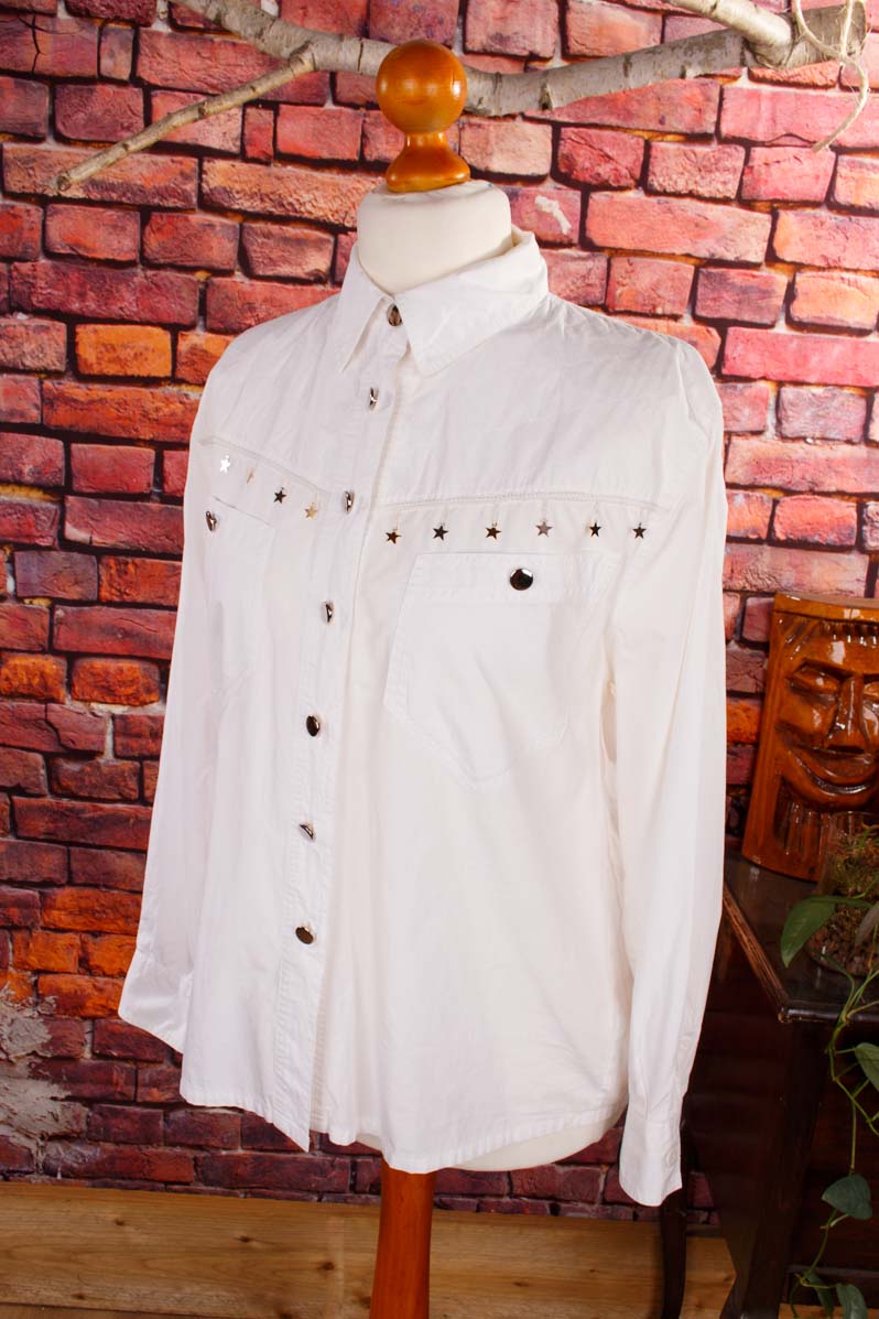 Western Bluse weiß silber Sterne