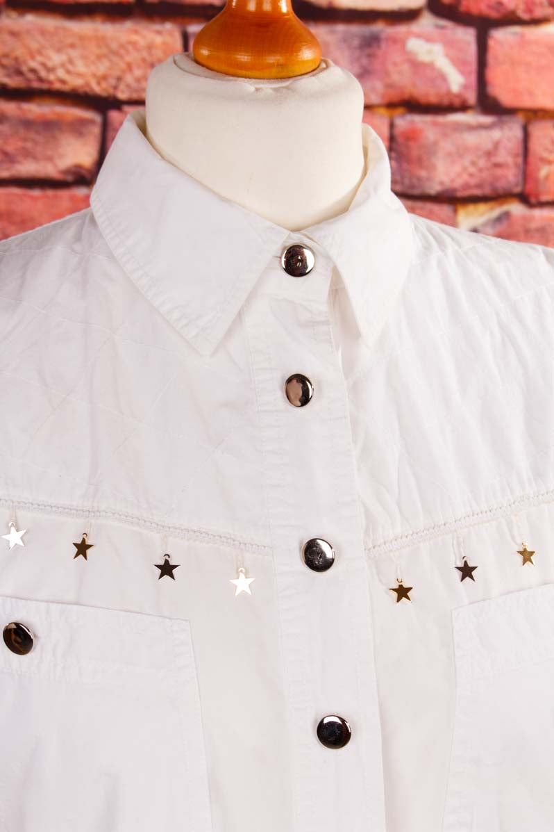Western Bluse weiß silber Sterne