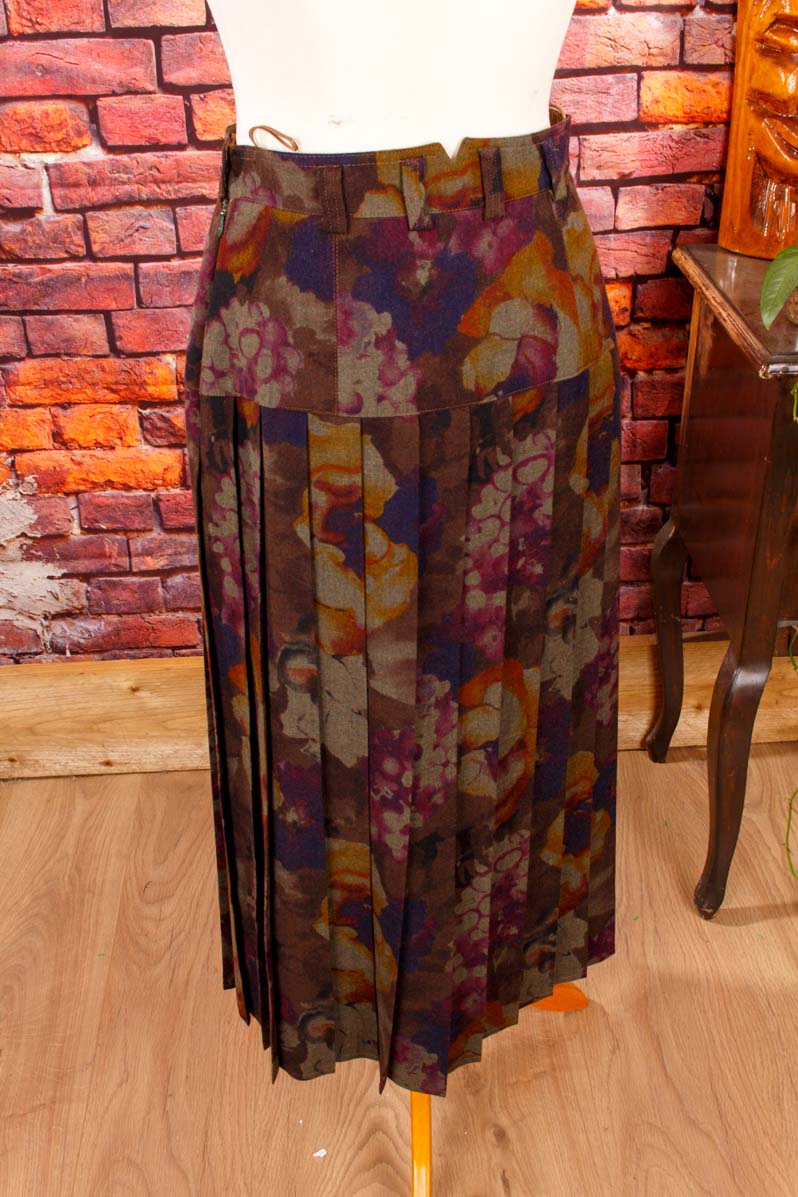 Vintage Wolle Faltenrock Blumenmuster