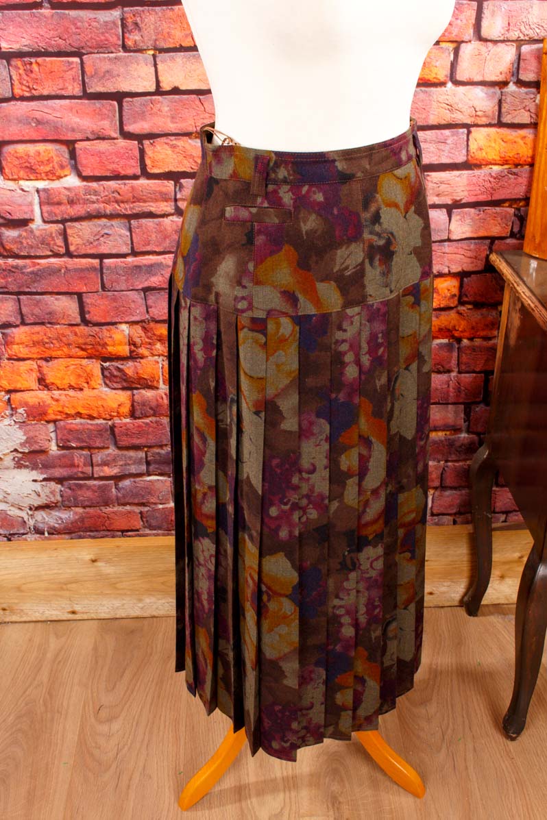 Vintage Wolle Faltenrock Blumenmuster