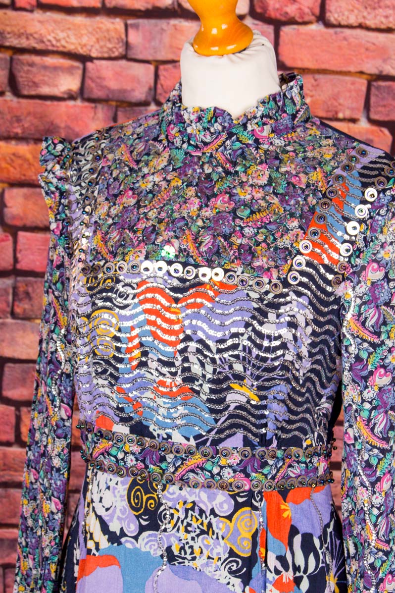Boho Pailletten Minikleid lila