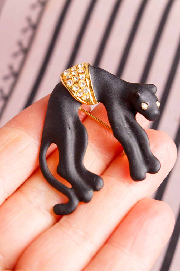 Brosche Panther schwarz gold