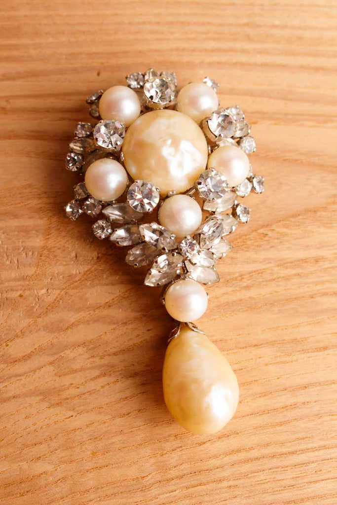 VGT DIOR Brosche Strass + Perlen 1968