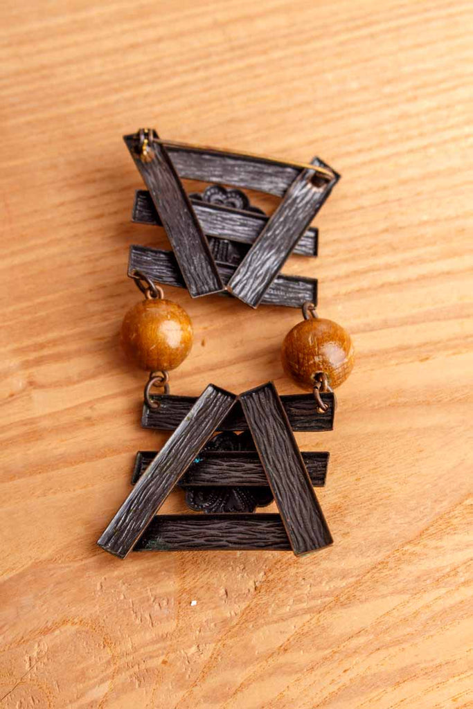 70s Hippie Brosche Holz beweglich