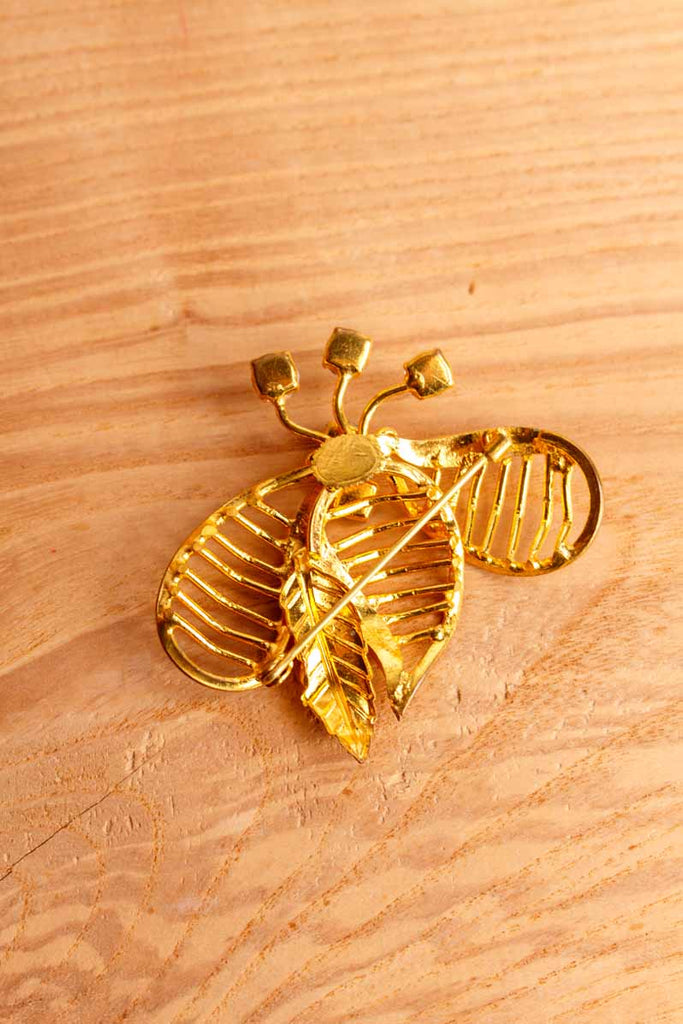 70s Anstecknadel Gold Strass Blätterform