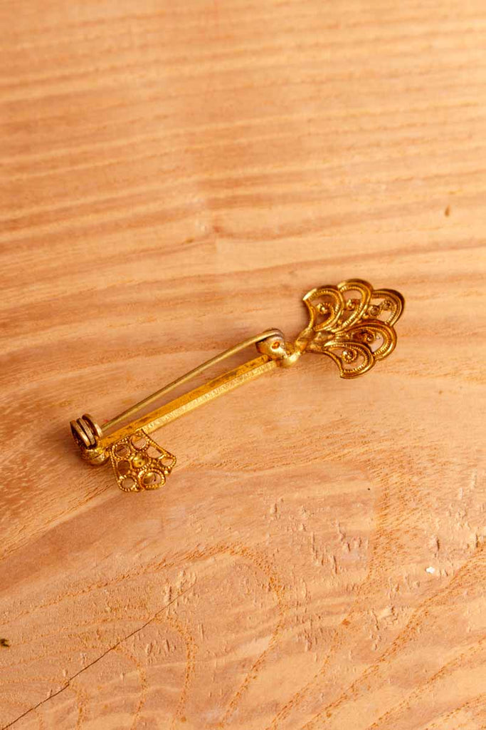 60s Brosche gold Schlüssel mit Strass