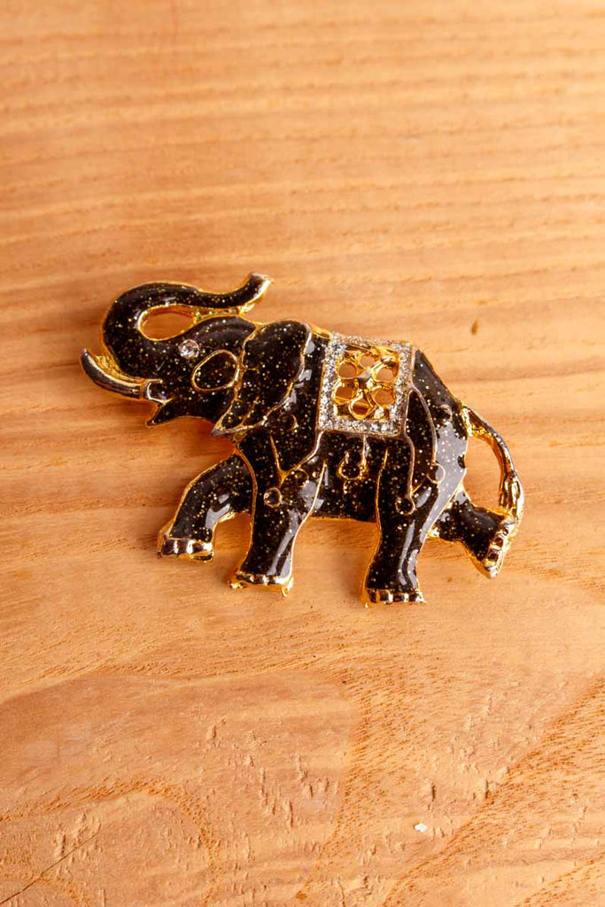 VTG Brosche gold schwarz Elefant Glitzer