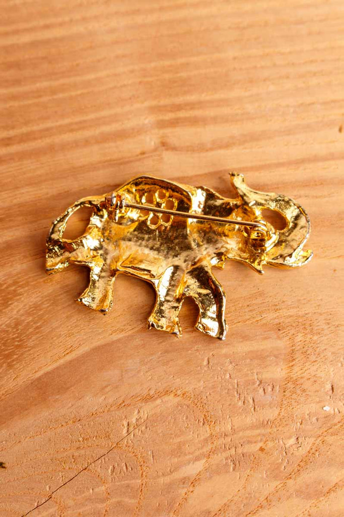 VTG Brosche gold schwarz Elefant Glitzer