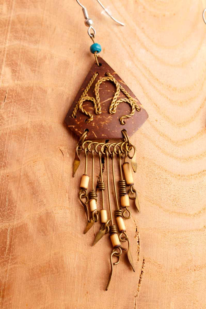 Boho Ohrhänger aus Peru Messing+Kokos